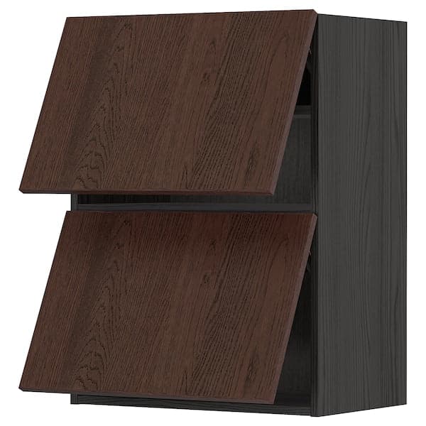 METOD - Wall cab horizo 2 doors w push-open, black/Sinarp brown , 60x80 cm