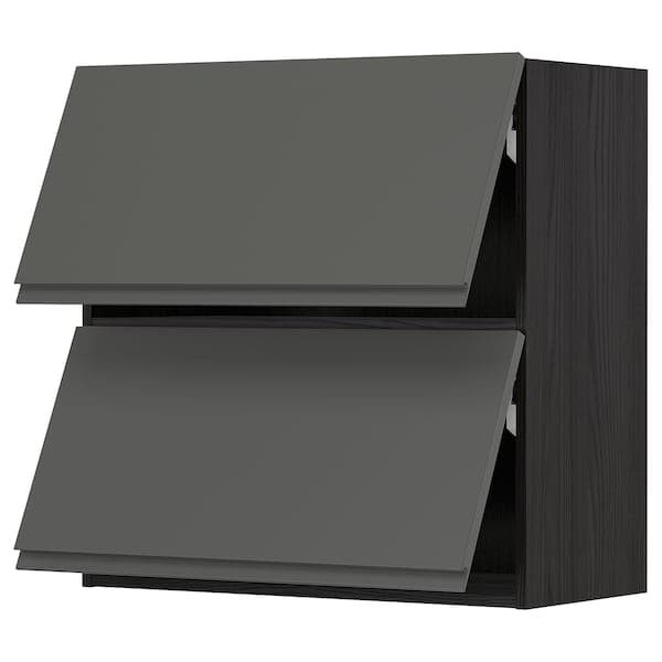 METOD - Wall cab horizo 2 doors w push-open, black/Voxtorp dark grey, 80x80 cm