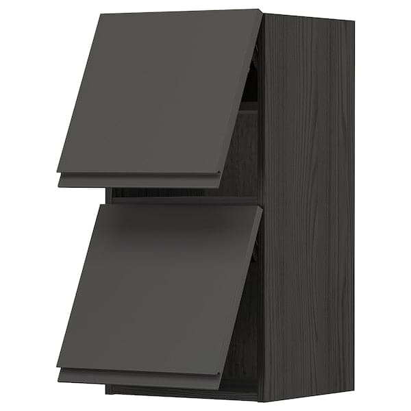 METOD - Wall cab horizo 2 doors w push-open, black/Voxtorp dark grey, 40x80 cm