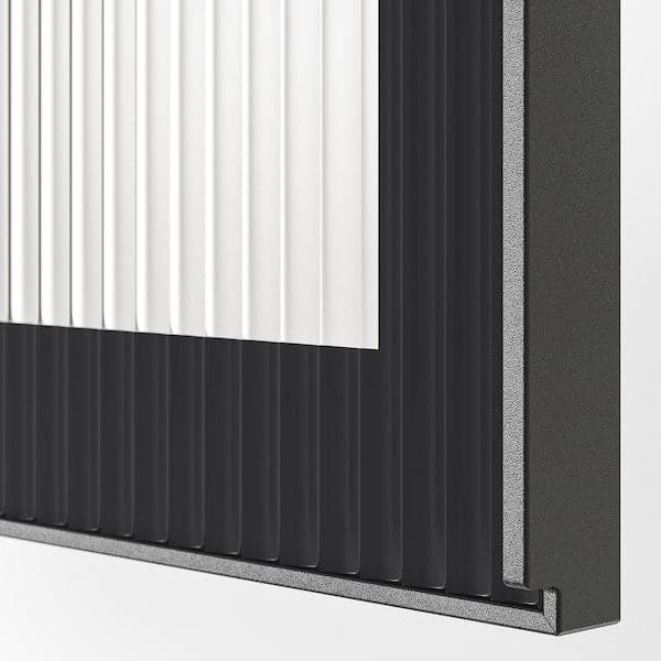 Ikea METOD - Wall cab horiz 2 gls drs w push-op, white/Hejsta anthracite reeded glass, 60x80 cm