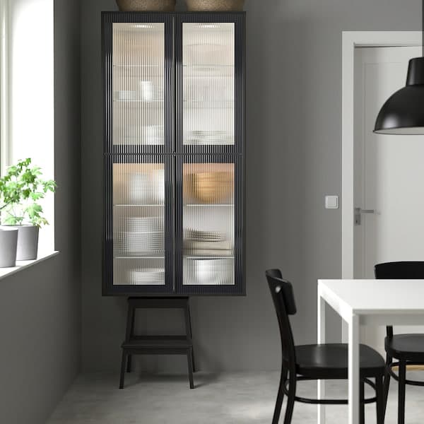 Ikea METOD - Wall cab horiz 2 gls drs w push-op, white/Hejsta anthracite reeded glass, 60x80 cm
