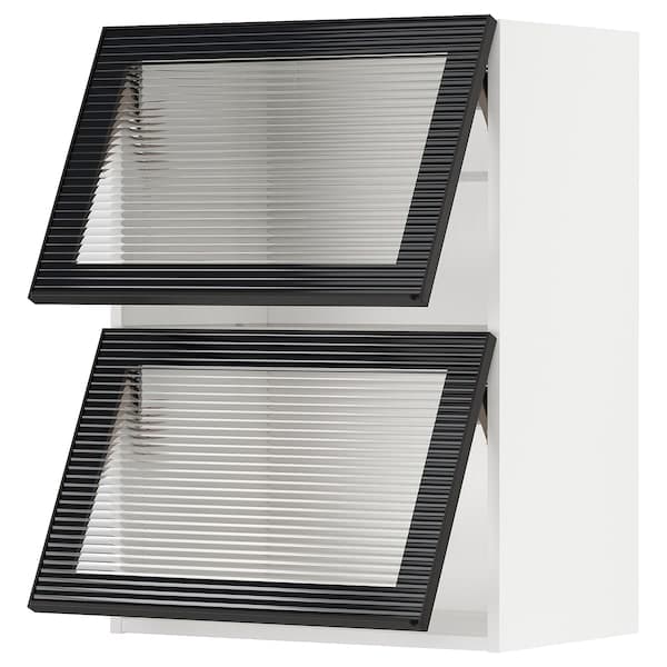 Ikea METOD - Wall cab horiz 2 gls drs w push-op, white/Hejsta anthracite reeded glass, 60x80 cm