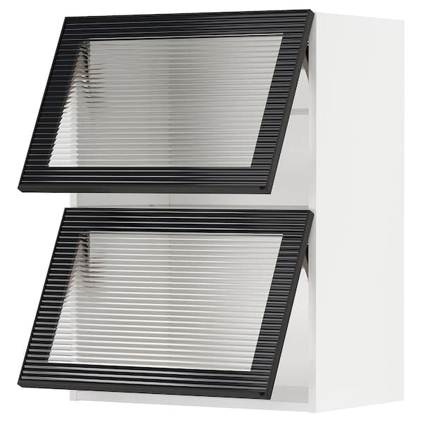 METOD - Wall cab horiz 2 gls drs w push-op, white/Hejsta anthracite reeded glass, 60x80 cm - best price from Maltashopper.com 29490687