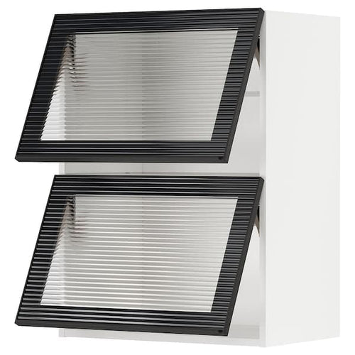 METOD - Wall cab horiz 2 gls drs w push-op, white/Hejsta anthracite reeded glass, 60x80 cm