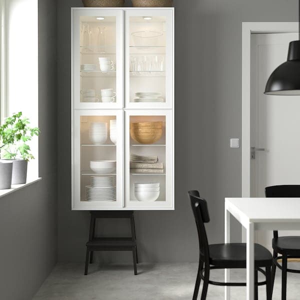 METOD - Wall cab horiz 2 gls drs w push-op, white/Hejsta white clear glass, 80x80 cm - best price from Maltashopper.com 19490602