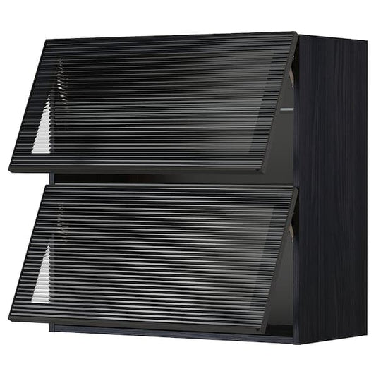 Ikea METOD - Wall cab horiz 2 gls drs w push-op, black/Hejsta anthracite reeded glass, 80x80 cm