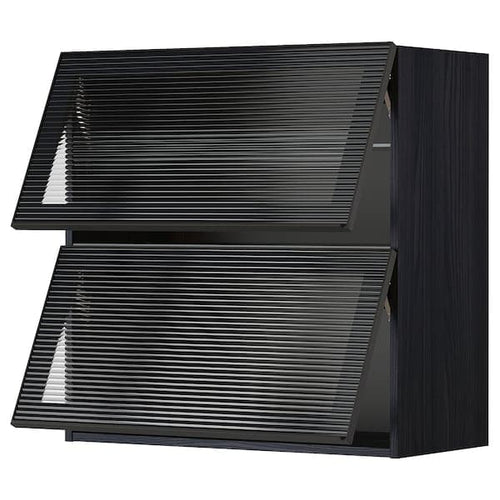 METOD - Wall cab horizontal w glass door, black/Hejsta anthracite reeded  glass, 80x40 cm