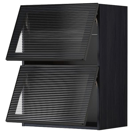 Ikea METOD - Wall cab horiz 2 gls drs w push-op, black/Hejsta anthracite reeded glass, 60x80 cm