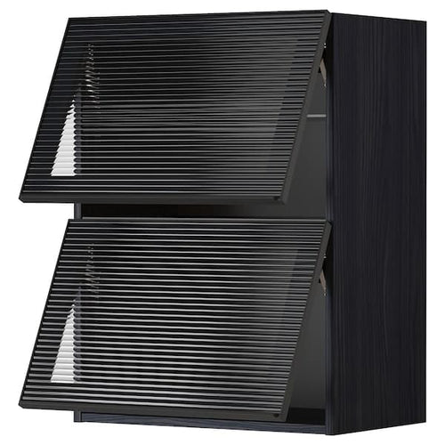 METOD - Wall cab horiz 2 gls drs w push-op, black/Hejsta anthracite reeded glass, 60x80 cm