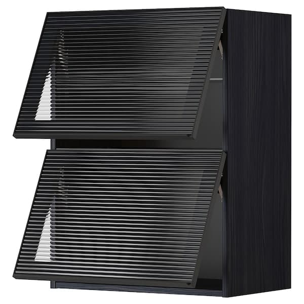 METOD - Wall cab horiz 2 gls drs w push-op, black/Hejsta anthracite reeded glass, 60x80 cm