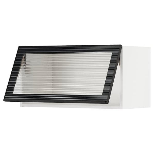METOD - Wall cab horiz gls door w push-open, white/Hejsta anthracite reeded glass, 80x40 cm