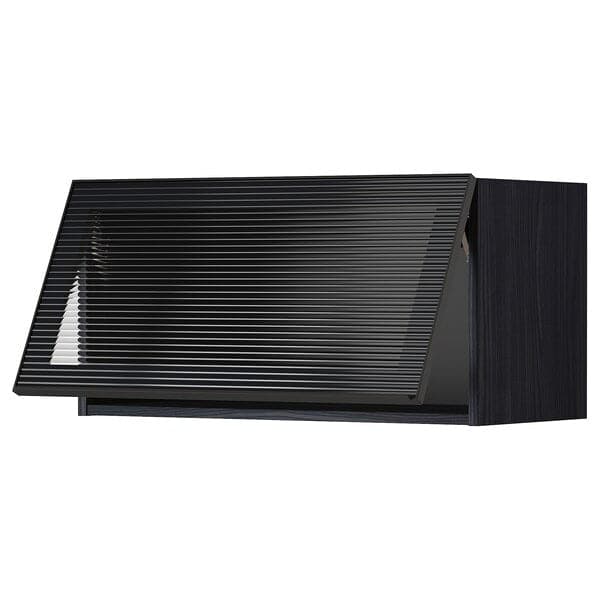 METOD - Wall cab horiz gls door w push-open, black/Hejsta anthracite reeded glass, 80x40 cm