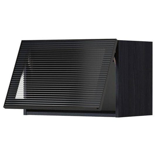 Ikea METOD - Wall cab horiz gls door w push-open, black/Hejsta anthracite reeded glass, 60x40 cm