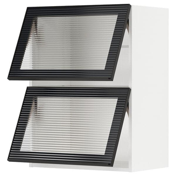 METOD - Wall cab horizontal w 2 glass doors, white/Hejsta anthracite reeded glass, 60x80 cm - best price from Maltashopper.com 19490683