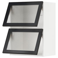 METOD wall cab horizontal w 2 glass doors, white/Hejsta anthracite reeded glass, 60x80 cm