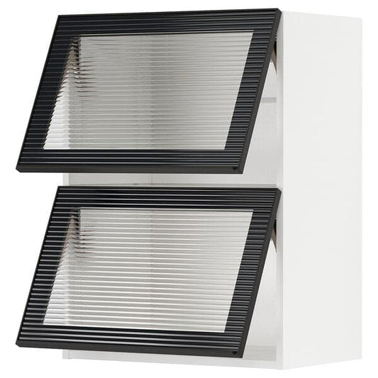 Ikea METOD - Wall cab horizontal w 2 glass doors, white/Hejsta anthracite reeded glass, 60x80 cm