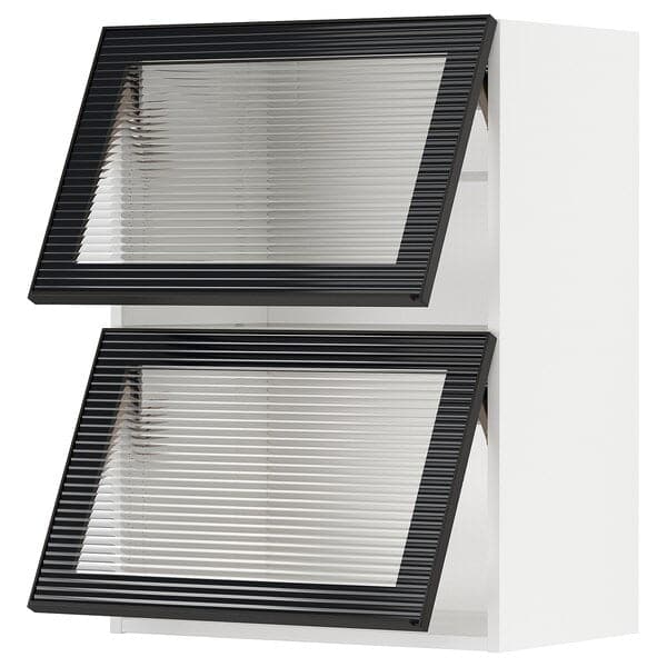 METOD - Wall cab horizontal w 2 glass doors, white/Hejsta anthracite reeded glass, 60x80 cm