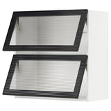METOD wall cab horizontal w 2 glass doors, white/Hejsta anthracite reeded glass, 80x80 cm