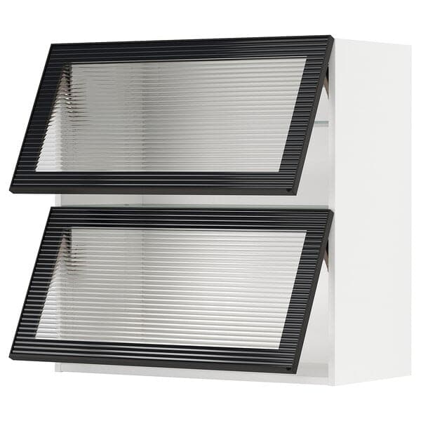 Ikea METOD - Wall cab horizontal w 2 glass doors, white/Hejsta anthracite reeded glass, 80x80 cm