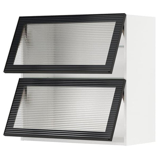 Ikea METOD - Wall cab horizontal w 2 glass doors, white/Hejsta anthracite reeded glass, 80x80 cm