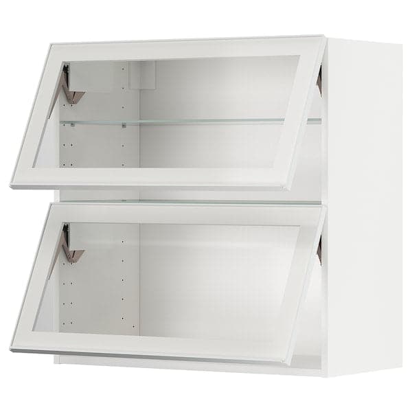 METOD - Wall cab horizontal w 2 glass doors, white/Hejsta white clear glass, 80x80 cm