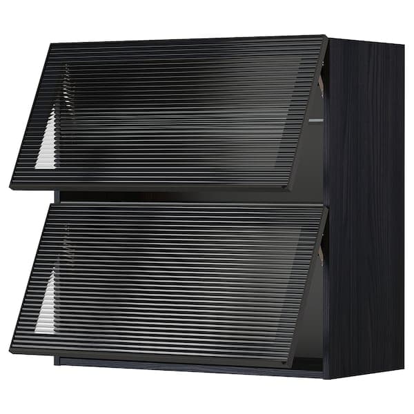 METOD - Wall cab horizontal w 2 glass doors, black/Hejsta anthracite reeded glass, 80x80 cm - best price from Maltashopper.com 59490742