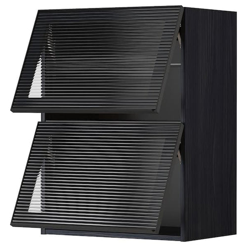 METOD - Wall cab horizontal w 2 glass doors, black/Hejsta anthracite reeded glass, 60x80 cm