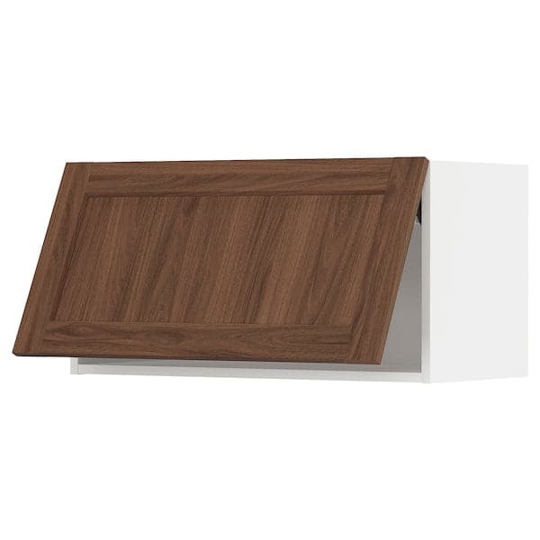 METOD - Wall cabinet horizontal w push-open, white Enköping/brown walnut effect, 80x40 cm