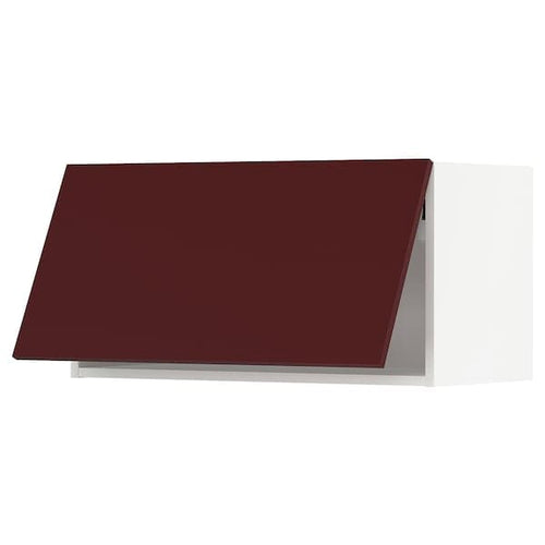 METOD - Wall cabinet horizontal w push-open, white Kallarp/high-gloss dark red-brown, 80x40 cm