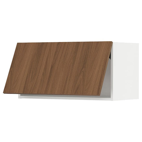 METOD - Wall cabinet horizontal w push-open, white/Tistorp brown walnut effect, 80x40 cm