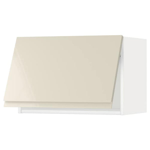 METOD - Wall cabinet horizontal w push-open, white/Voxtorp high-gloss light beige, 60x40 cm
