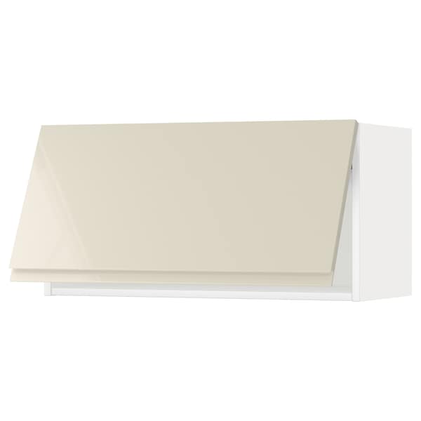 Ikea METOD - Wall cabinet horizontal w push-open, white/Voxtorp high-gloss light beige, 80x40 cm