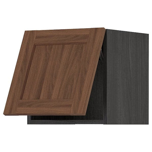 METOD - Wall cabinet horizontal w push-open, black Enköping/brown walnut effect, 40x40 cm