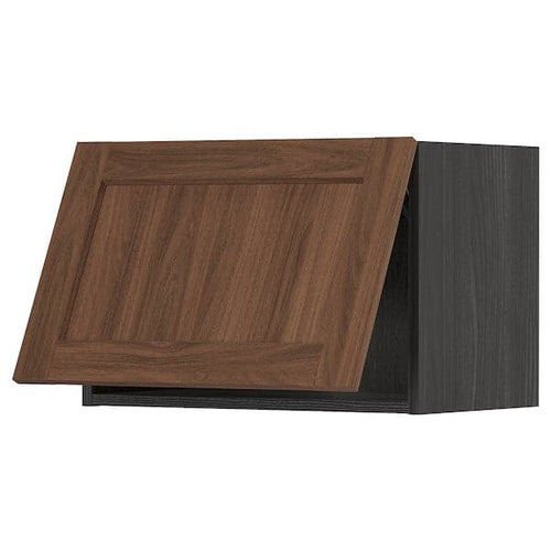 METOD - Wall cabinet horizontal w push-open, black Enköping/brown walnut effect, 60x40 cm