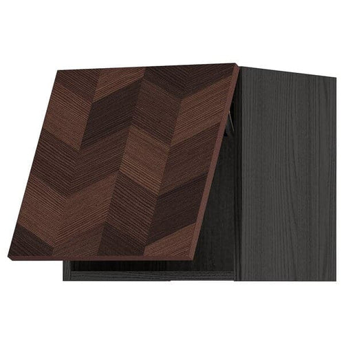 METOD - Wall cabinet horizontal w push-open, black Hasslarp/brown patterned, 40x40 cm