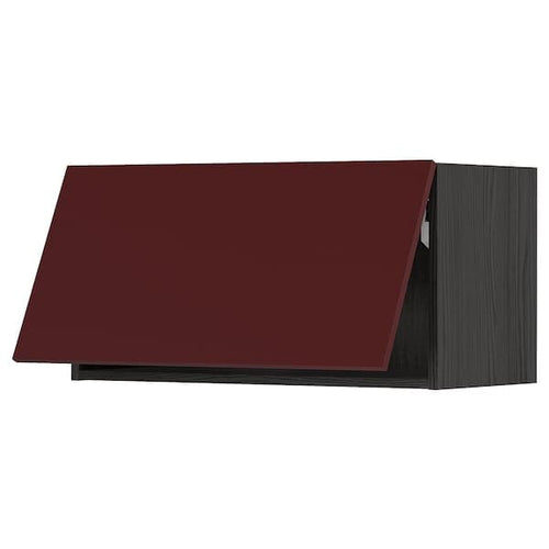 METOD - Wall cabinet horizontal w push-open, black Kallarp/high-gloss dark red-brown, 80x40 cm
