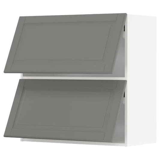 Ikea METOD - Wall cabinet horizontal w 2 doors, white/Bodbyn grey , 80x80 cm