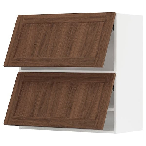 METOD - Wall cabinet horizontal w 2 doors, white Enköping/brown walnut effect, 80x80 cm