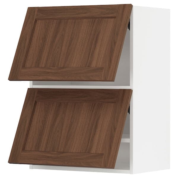 METOD - Wall cabinet horizontal w 2 doors, white Enköping/brown walnut effect, 60x80 cm - best price from Maltashopper.com 99475136