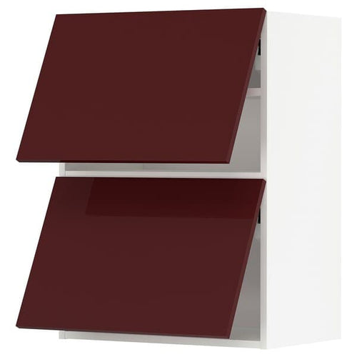 METOD - Wall cabinet horizontal w 2 doors, white Kallarp/high-gloss dark red-brown, 60x80 cm
