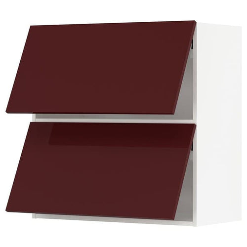 METOD - Wall cabinet horizontal w 2 doors, white Kallarp/high-gloss dark red-brown , 80x80 cm