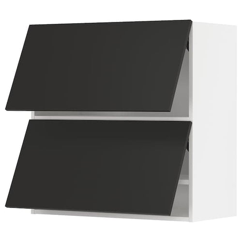 METOD - Wall cabinet horizontal w 2 doors, white/Nickebo matt anthracite , 80x80 cm