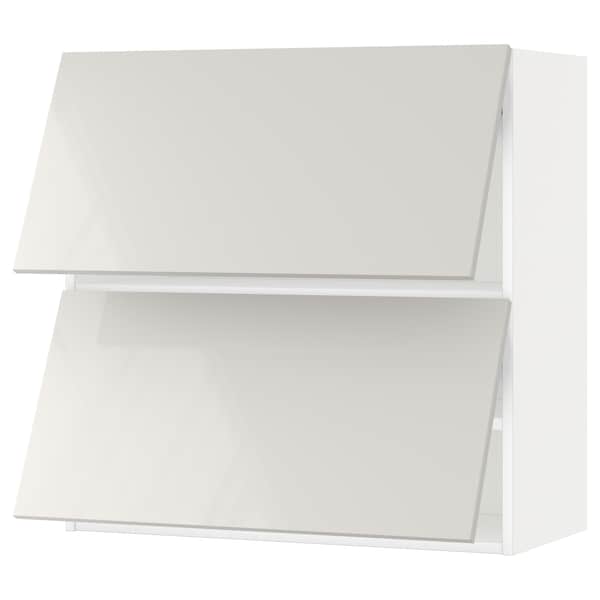 Ikea METOD - Wall cabinet horizontal w 2 doors, white/Ringhult light grey, 80x80 cm