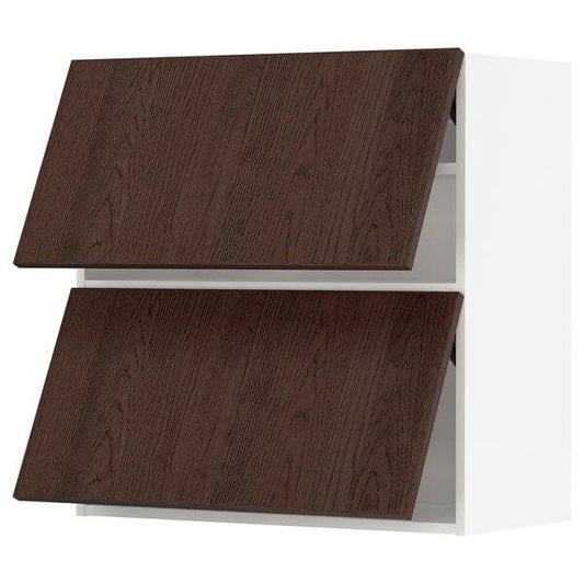 Ikea METOD - Wall cabinet horizontal w 2 doors, white/Sinarp brown , 80x80 cm