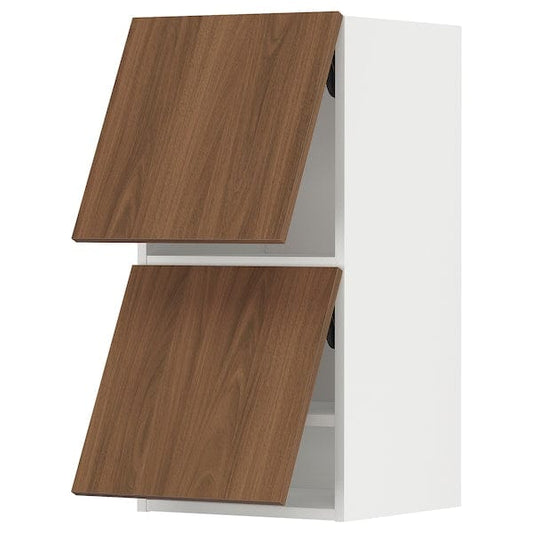Ikea METOD - Wall cabinet horizontal w 2 doors, white/Tistorp brown walnut effect, 40x80 cm