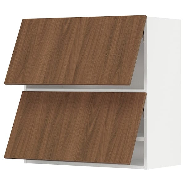 Ikea METOD - Wall cabinet horizontal w 2 doors, white/Tistorp brown walnut effect, 80x80 cm