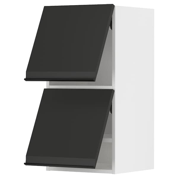 Ikea METOD - Wall cabinet horizontal w 2 doors, white/Upplöv matt anthracite , 40x80 cm