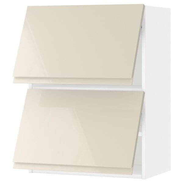 METOD - Wall cabinet horizontal w 2 doors, white/Voxtorp high-gloss light beige, 60x80 cm - best price from Maltashopper.com 49391969