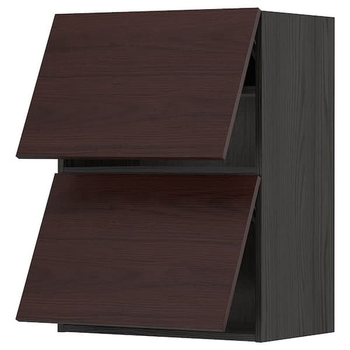 METOD - Wall cabinet horizontal w 2 doors, black Askersund/dark brown ash effect , 60x80 cm