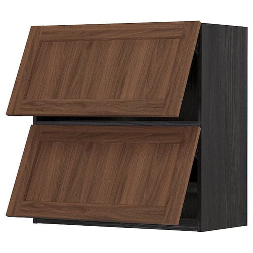 METOD - Wall cabinet horizontal w 2 doors, black Enköping/brown walnut effect, 80x80 cm
